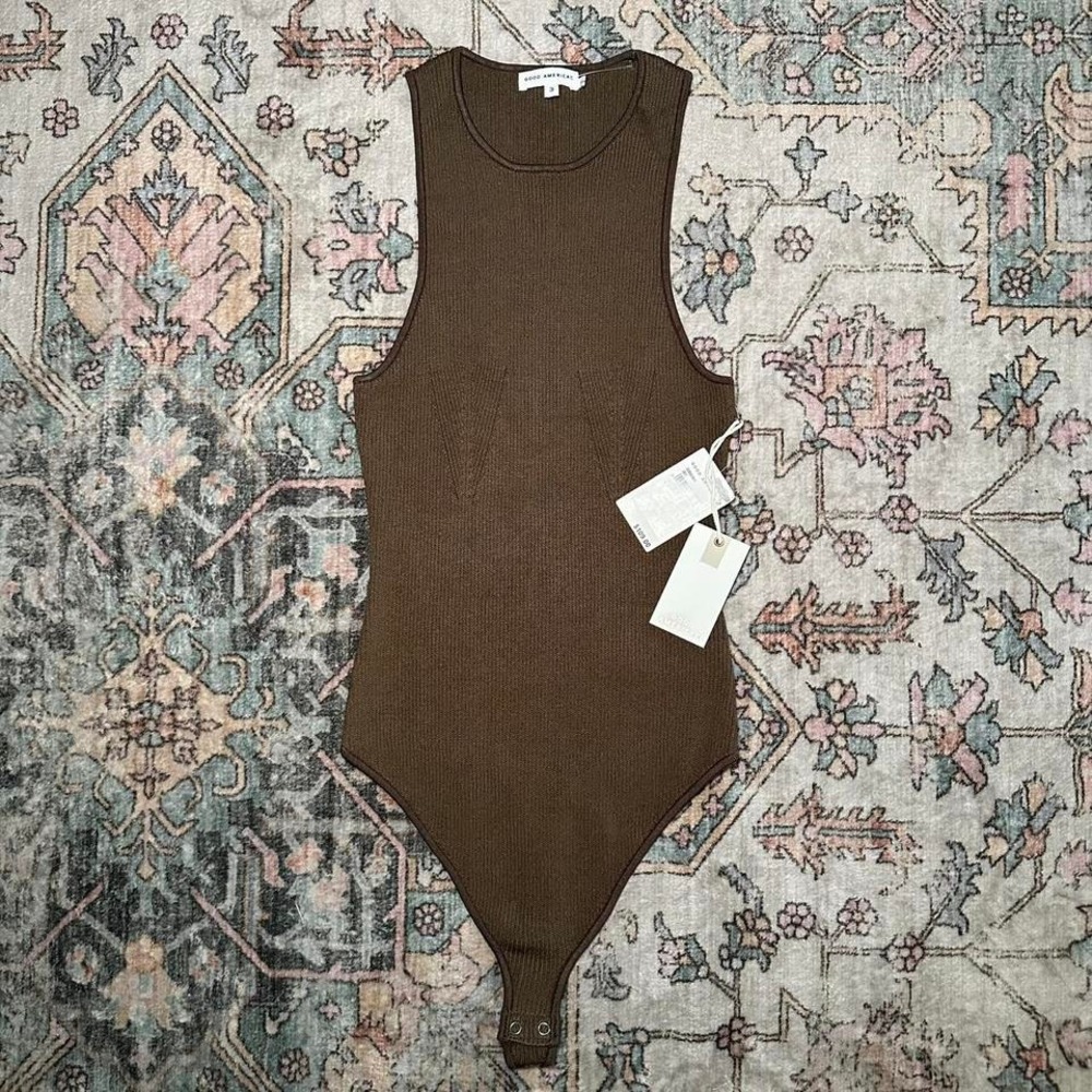 Good American Good Touch Rib Bodysuit Brown GB0361 Size 3 L